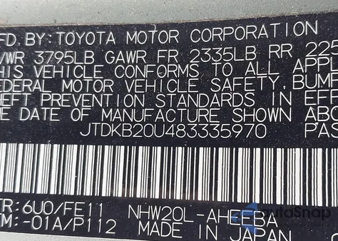 2008 Toyota Prius из США, поврежденный, VIN JTDKB20U483335970